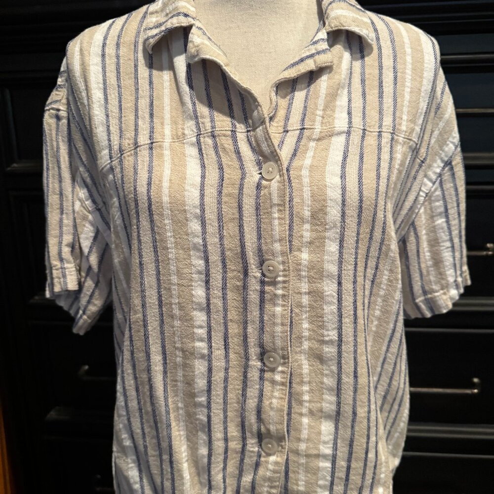 Banana Republic Womens Striped Linen Blend Blouse Top Shirt EUC M